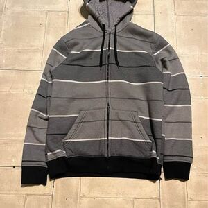 Men’s Gray Y2K style striped gray zip-up jacket size medium